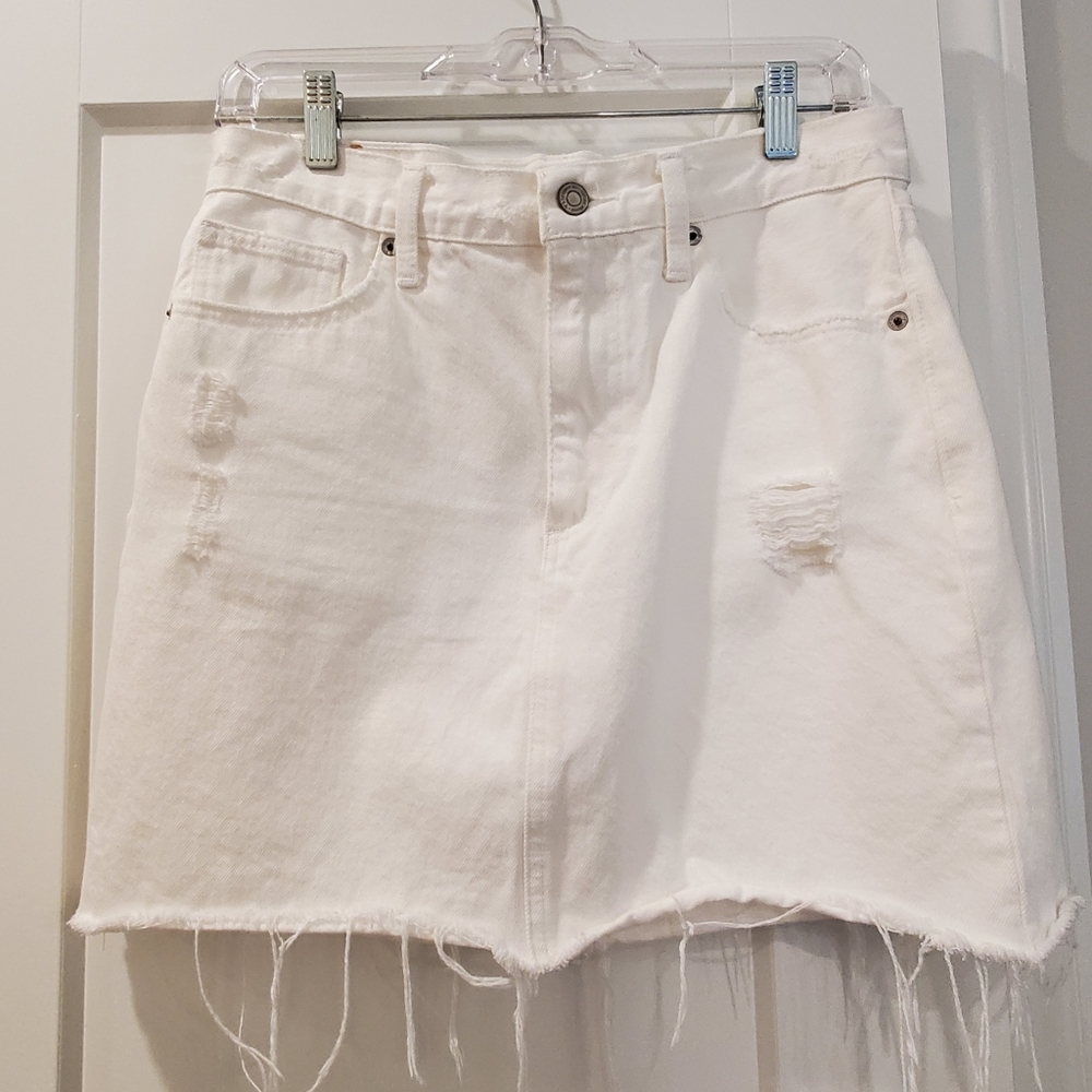 White denim mini skirt